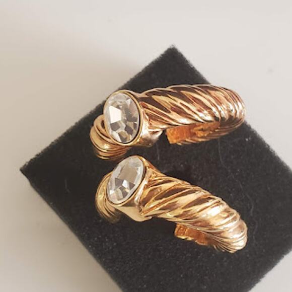 Swarovski‎ Gold Plated Hoop Earrings with Large Crystal Pierced Rope Design - Picture 6 of 6